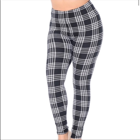 Pants - Black and White Plaid Plus Size Legging